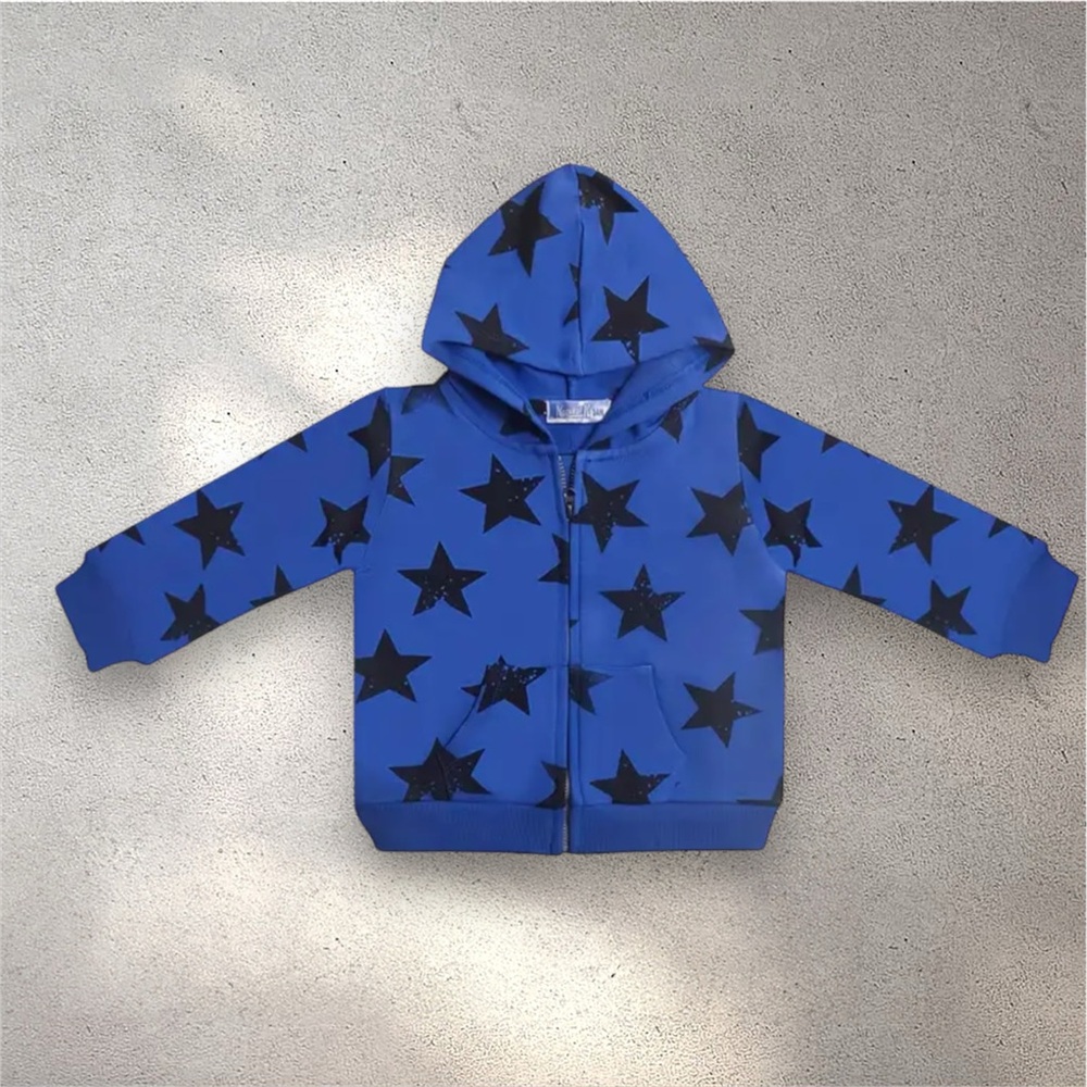 Premium Blue Star Print Baby Zip Hoodie – 9-12 Months